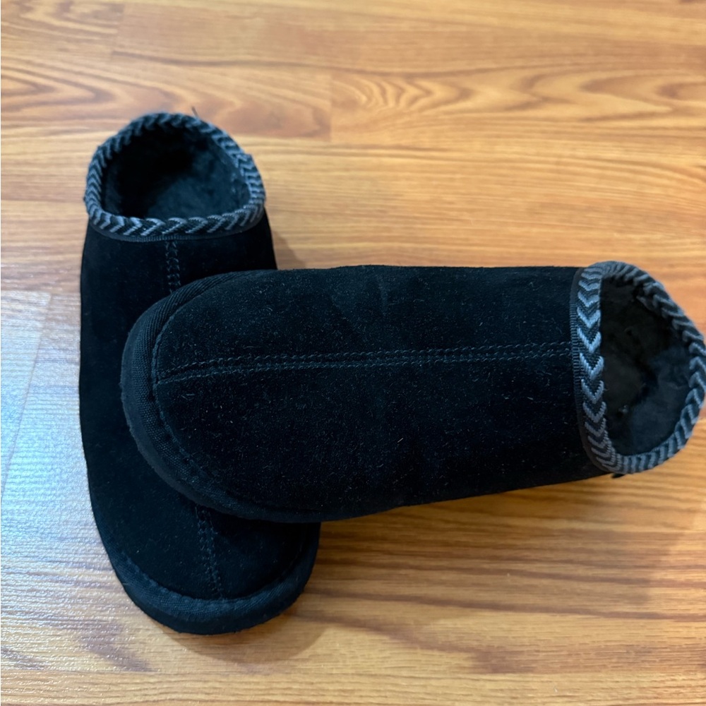 BearPaw Black Slippers with Gray Trim